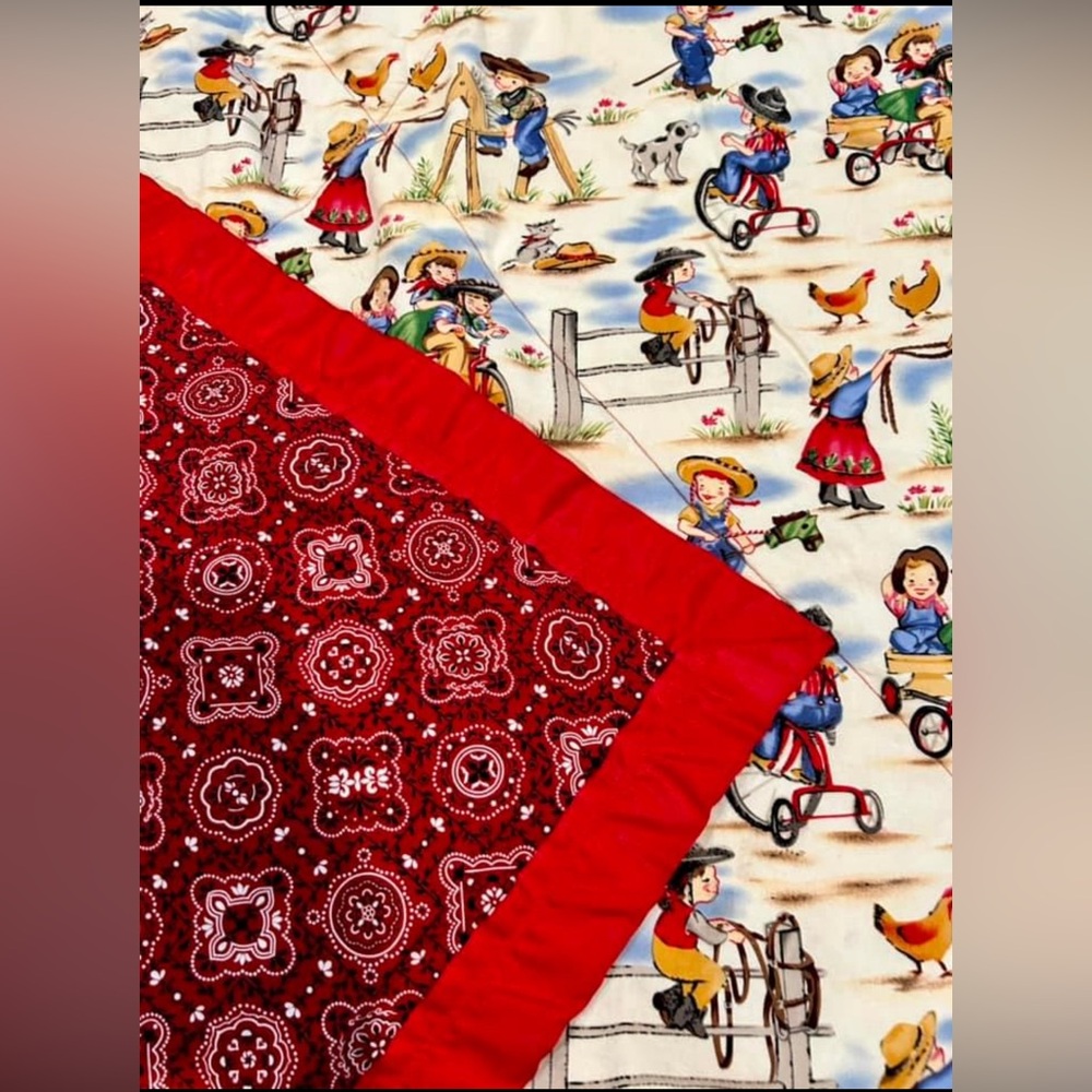 NWOT LITTLE COWBOY COWGIRL BLANKET 45”x54” HANDMADE GREAT FOR GIFT